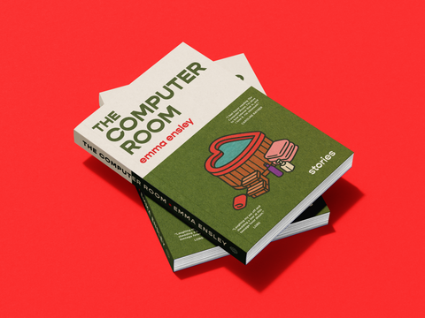 Two books titled 'The Computer Room' by Emma Emsley on a red background