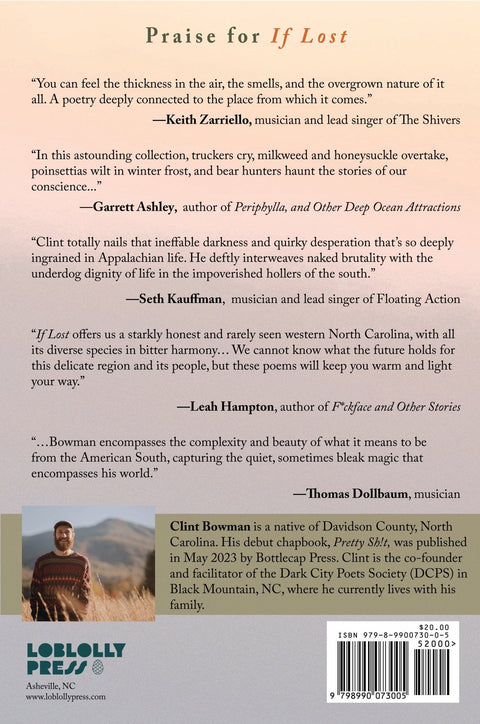 Open book titled "If Lost" by Loblolly Press showing pages with handwritten notes on textured paper.