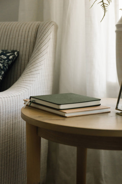 Olive square linen hardcover journal by Loblolly Press, 5.5 x 5.5 inches, blank pages for writing or sketching.